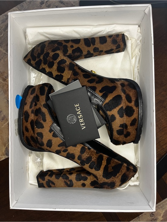 Versace Shoes - Versace Leopard-Print Platform Block Heel Pumps - Brown & Black